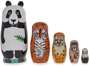 img 4 attached to Wooden Nesting Doll Set Featuring Panda, Tiger, Leopard, Monkey, Eagle By BestPysanky – Ideal For Collectors Of Animal Figurines