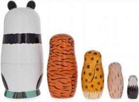 img 2 attached to Wooden Nesting Doll Set Featuring Panda, Tiger, Leopard, Monkey, Eagle By BestPysanky – Ideal For Collectors Of Animal Figurines