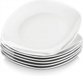img 4 attached to MALACASA Square Dinner Plates Set - 6 Porcelain White Serving Dishes For Dessert, Salad, Pasta & More (Series Elisa)