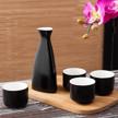 authentic japanese sake set: mygift black ceramic tokkuri bottle and ochoko cups for perfect sake experience logo