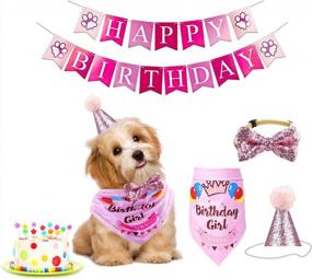 img 4 attached to NINEMAX 4 Pcs Girl Dog Birthday Bandana Hat & Birthday Banner Dog Birthday Outfit Costume Party Supplies For Puppy Pink