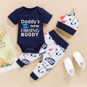 img 3 attached to Наряд для новорожденного мальчика: боди с короткими рукавами Adorable Daddy'S Fishing Buddy от Shalofer