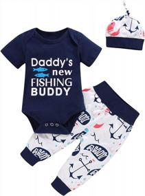 img 4 attached to Наряд для новорожденного мальчика: боди с короткими рукавами Adorable Daddy'S Fishing Buddy от Shalofer