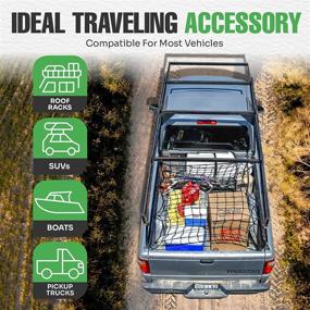 img 1 attached to 🚚 Lebogner 4’ x 6’ Heavy Duty Latex Bungee Truck Bed Cargo Net with 12 Metal Carabiner Hooks - Stretches Up to 8’ x 12’ | Ideal for Roof Racks, Trailers, Jeeps, SUVs