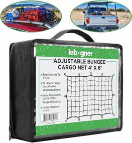 img 4 attached to 🚚 Lebogner 4’ x 6’ Heavy Duty Latex Bungee Truck Bed Cargo Net with 12 Metal Carabiner Hooks - Stretches Up to 8’ x 12’ | Ideal for Roof Racks, Trailers, Jeeps, SUVs