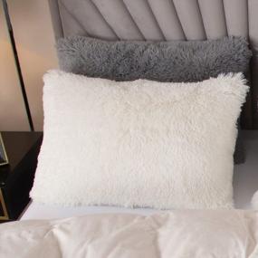 img 1 attached to Experience Cozy Sleep With EMME Luxury White Fuzzy Duvet Cover Set - Fluffy, Soft And Plush Queen Size Bedding.