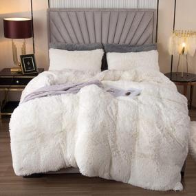 img 4 attached to Experience Cozy Sleep With EMME Luxury White Fuzzy Duvet Cover Set - Fluffy, Soft And Plush Queen Size Bedding.