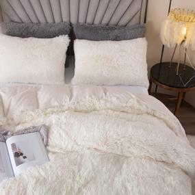img 2 attached to Experience Cozy Sleep With EMME Luxury White Fuzzy Duvet Cover Set - Fluffy, Soft And Plush Queen Size Bedding.