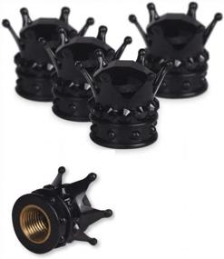 img 1 attached to Chrome Diamond Crown Valve Stem Caps For Car Wheels - Bling Air Cap Cover In Black (Bonnet)