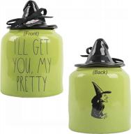 rae dunn cookie jar - wizard of oz theme with witch-hat lid and "i'll get you, my pretty" design logo