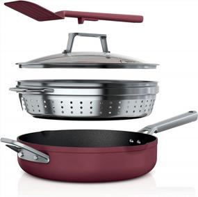 img 4 attached to Ninja CW102RD NeverSticking Premium PossiblePan Set - Including 4-Quart Capacity Pan, Glass Lid, Steamer/Strainer Basket, & Integrated Spatula