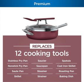 img 3 attached to Ninja CW102RD NeverSticking Premium PossiblePan Set - Including 4-Quart Capacity Pan, Glass Lid, Steamer/Strainer Basket, & Integrated Spatula