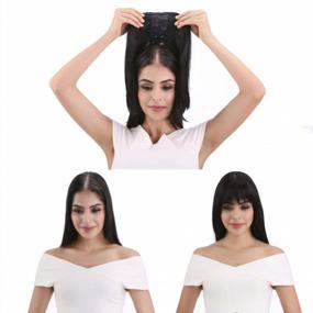img 2 attached to 💇 REECHO 18" Synthetic Hair Topper Wiglet Hair Enhancer - Dark Brown: Straight Bangs, 3 Clips, Hair Extensions, Hair Closure Piece, Hairpieces for Women