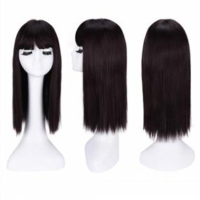 img 3 attached to 💇 REECHO 18" Synthetic Hair Topper Wiglet Hair Enhancer - Dark Brown: Straight Bangs, 3 Clips, Hair Extensions, Hair Closure Piece, Hairpieces for Women