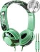 kids headphones, volume limited over ear 85db safe listening adjustable headsets w/ microphone for children (camouflage) by mumba logo