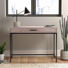 img 3 attached to Rivet Avery Industrial Writing Desk - 40"W With Metal Base, Weathered Gray Oak Finish For Home Office