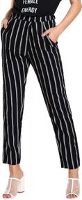 img 4 attached to Slimming Striped Pants For Women: Elastic High Waist And Loose Fit For Casual Comfort