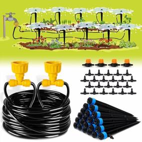 img 4 attached to HIRALIY 91.8FT/28M Drip Irrigation Kits For Plant, Patio Watering System For Flower Beds, Automatic Irrigation Equipment Set For Garden Fruit Orchards And Shrubs, 1/4" Drip Tubing And Two-Ways Adapter