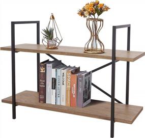 img 4 attached to Rustic 2-Tier Industrial Bookshelf: Wood & Metal Storage Shelves Rack In Distressed Brown - RiteSune