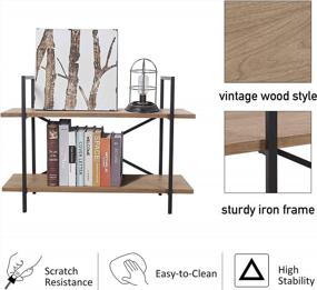 img 1 attached to Rustic 2-Tier Industrial Bookshelf: Wood & Metal Storage Shelves Rack In Distressed Brown - RiteSune