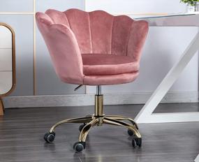 img 4 attached to Velvet Pink Makeup Arm Chair With Gold Base - Kmax Office Desk Chair For Ultimate Comfort And Style