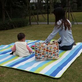 img 3 attached to Gear Up For Picnics With Yodo'S Extra Large Outdoor Blanket Tote - Waterproof Backing, 79" X 79" - Navy/Red Stripe Perfect For Spring And Summer!