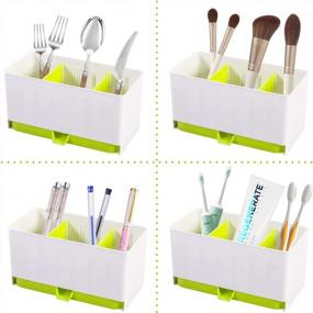 img 2 attached to Plastic Utensil Holder, Caddy Silverware Organizer With 3 Compartment & Silverware Tray Drainer Set, Kitchen Utensil Holder- Flatware Spoon Fork Storage Basket, For Kitchen Countertop, Party, Outdoor