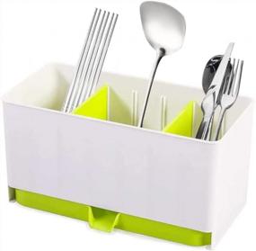 img 4 attached to Plastic Utensil Holder, Caddy Silverware Organizer With 3 Compartment & Silverware Tray Drainer Set, Kitchen Utensil Holder- Flatware Spoon Fork Storage Basket, For Kitchen Countertop, Party, Outdoor