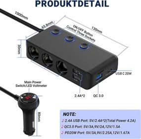 img 3 attached to Qidoe 200W Cigarette Lighter Splitter with USB-C PD20W, Quick Charge 3.0, 3 Socket Power Outlet, 4 USB Charging Ports, LED Voltmeter, and Power Switch - Newest 2022 Version