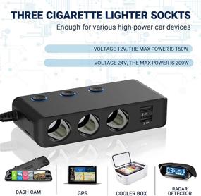 img 2 attached to Qidoe 200W Cigarette Lighter Splitter with USB-C PD20W, Quick Charge 3.0, 3 Socket Power Outlet, 4 USB Charging Ports, LED Voltmeter, and Power Switch - Newest 2022 Version