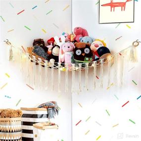img 2 attached to 🧸 Boho Stuffed Animal Toy Hammock: Hanging Macrame Storage Organizer with Lights and Metal Hooks - Perfect for Kids Bedroom and Nursery