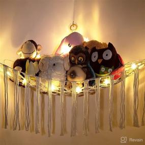 img 3 attached to 🧸 Boho Stuffed Animal Toy Hammock: Hanging Macrame Storage Organizer with Lights and Metal Hooks - Perfect for Kids Bedroom and Nursery
