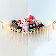 🧸 boho stuffed animal toy hammock: hanging macrame storage organizer with lights and metal hooks - perfect for kids bedroom and nursery logo