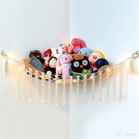 img 4 attached to 🧸 Boho Stuffed Animal Toy Hammock: Hanging Macrame Storage Organizer with Lights and Metal Hooks - Perfect for Kids Bedroom and Nursery