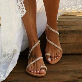 img 3 attached to Women'S Leatherette Rhinestone Toe Ring Slingback Dressy Flat Gladiator Sandals