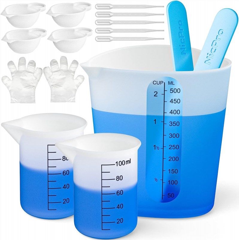 Nicpro 100 & 250ml Silicone Resin Measuring Cups Tool Kit, Measure Cups, Silicone Popsicle Stir Sticks, Pipettes, Finger Cots for Epoxy Resin Mixing