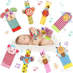 img 4 attached to LAMMAZ Soft Baby Rattle Wrists and Rattle Socks Foot Finders – Developmental Toys for Newborn Boys and Girls, Infants and Kids – Set of 8 Pieces