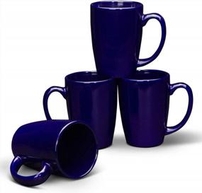 img 4 attached to Serami Cobalt Coffee Mugs: Large Handle 14oz Capacity, Set of 4 - A Perfect Morning Brew Companion!