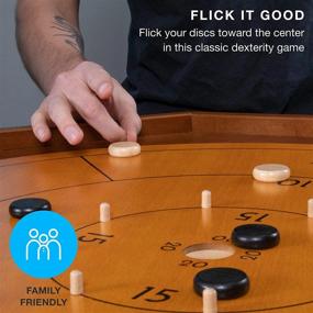 img 3 attached to Classic Dexterity Board Game For Two Players - Tournament Crokinole And Checkers Set With 24 Black And White Discs And 30 Inch Game Board