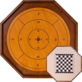 img 4 attached to Classic Dexterity Board Game For Two Players - Tournament Crokinole And Checkers Set With 24 Black And White Discs And 30 Inch Game Board