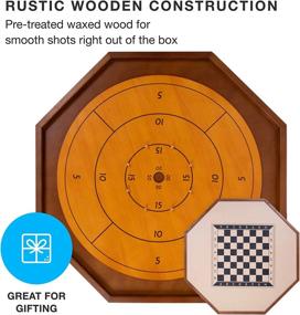 img 2 attached to Classic Dexterity Board Game For Two Players - Tournament Crokinole And Checkers Set With 24 Black And White Discs And 30 Inch Game Board