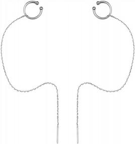 img 4 attached to 925 Sterling Silver Cuff Chain Earrings Wrap Tassel Crawler Earrings For Women - SLUYNZ