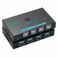 4 in 4 out usb 3.0 switch selector: one-button swapping switcher box hub kvm switch adapter for mouse, keyboard, scanner, printer, and other usb devices - ideal for 2 computers logo
