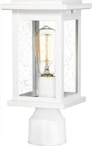 img 4 attached to Modern Outdoor Lamp Post Light Fixture With Seeded Glass And White Finish - Emliviar 1803EW1-P WH Exterior Post Lantern Light