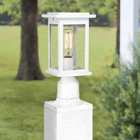 img 1 attached to Modern Outdoor Lamp Post Light Fixture With Seeded Glass And White Finish - Emliviar 1803EW1-P WH Exterior Post Lantern Light