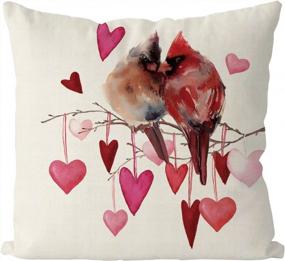 img 4 attached to Фермерский дом Cardinal Birds Love Hearts День святого Валентина Наволочки-18X18 дюймов Диван Бросок Наволочка для украшения дома, юбилея и свадебного декора