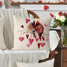 img 3 attached to Фермерский дом Cardinal Birds Love Hearts День святого Валентина Наволочки-18X18 дюймов Диван Бросок Наволочка для украшения дома, юбилея и свадебного декора