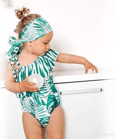 img 2 attached to 🌺 Stylish Floral Off Shoulder Swimwear for Toddler Baby Girls - Ruffles Bikini One Piece Swimsuits - Perfect Beach Bathing Suit