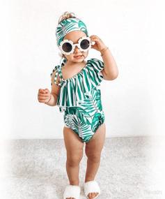 img 3 attached to 🌺 Stylish Floral Off Shoulder Swimwear for Toddler Baby Girls - Ruffles Bikini One Piece Swimsuits - Perfect Beach Bathing Suit