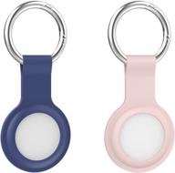 timovo silicone case for airtags 2021, [2-pack] anti-scratch lightweight protective skin cover with keychain - blue & sand pink logo